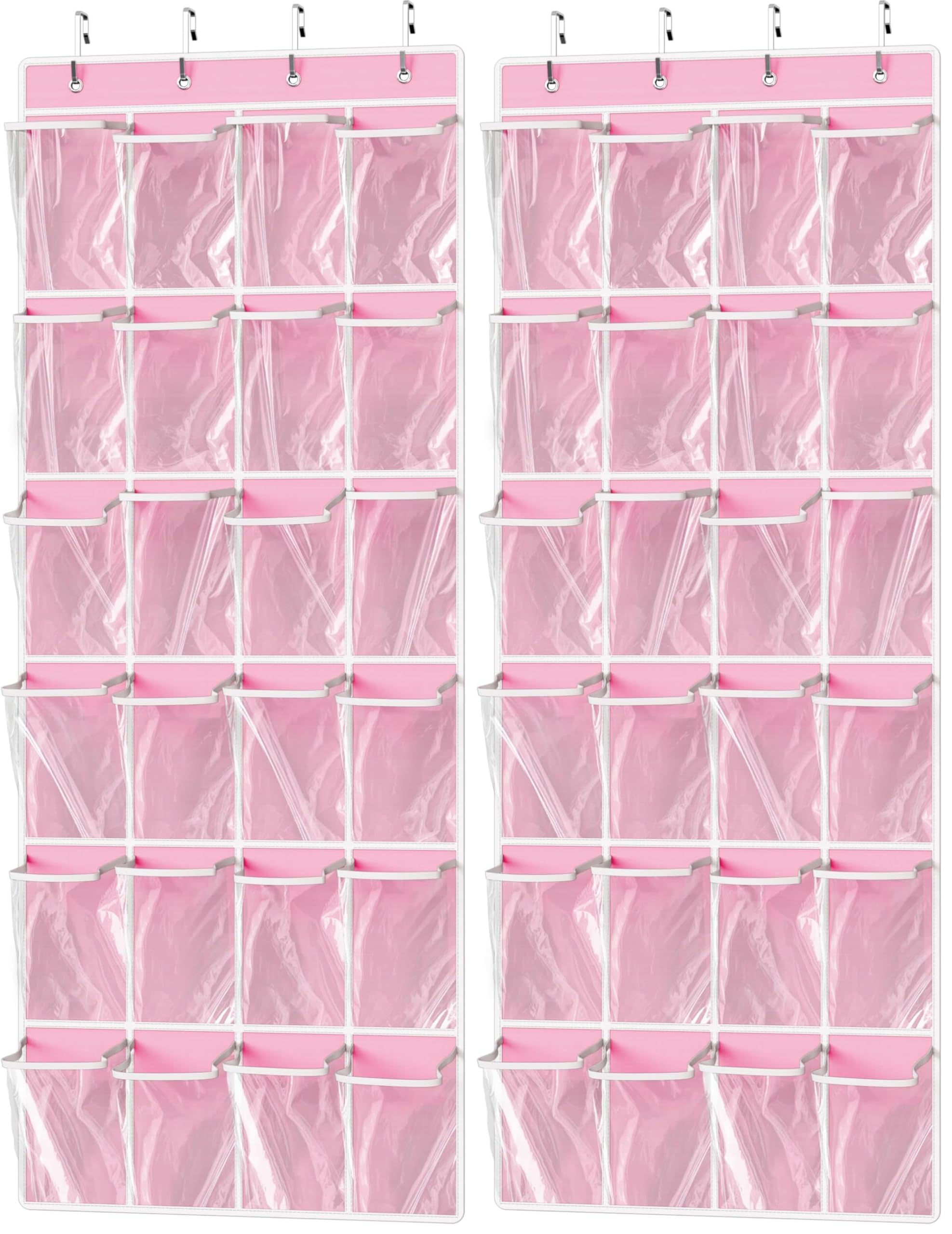 Simple Houseware 24 Pockets Large Clear Pockets Over The Door Hanging Shoe Organizer, Pink (56" x 22.5") (Pack of 2)
