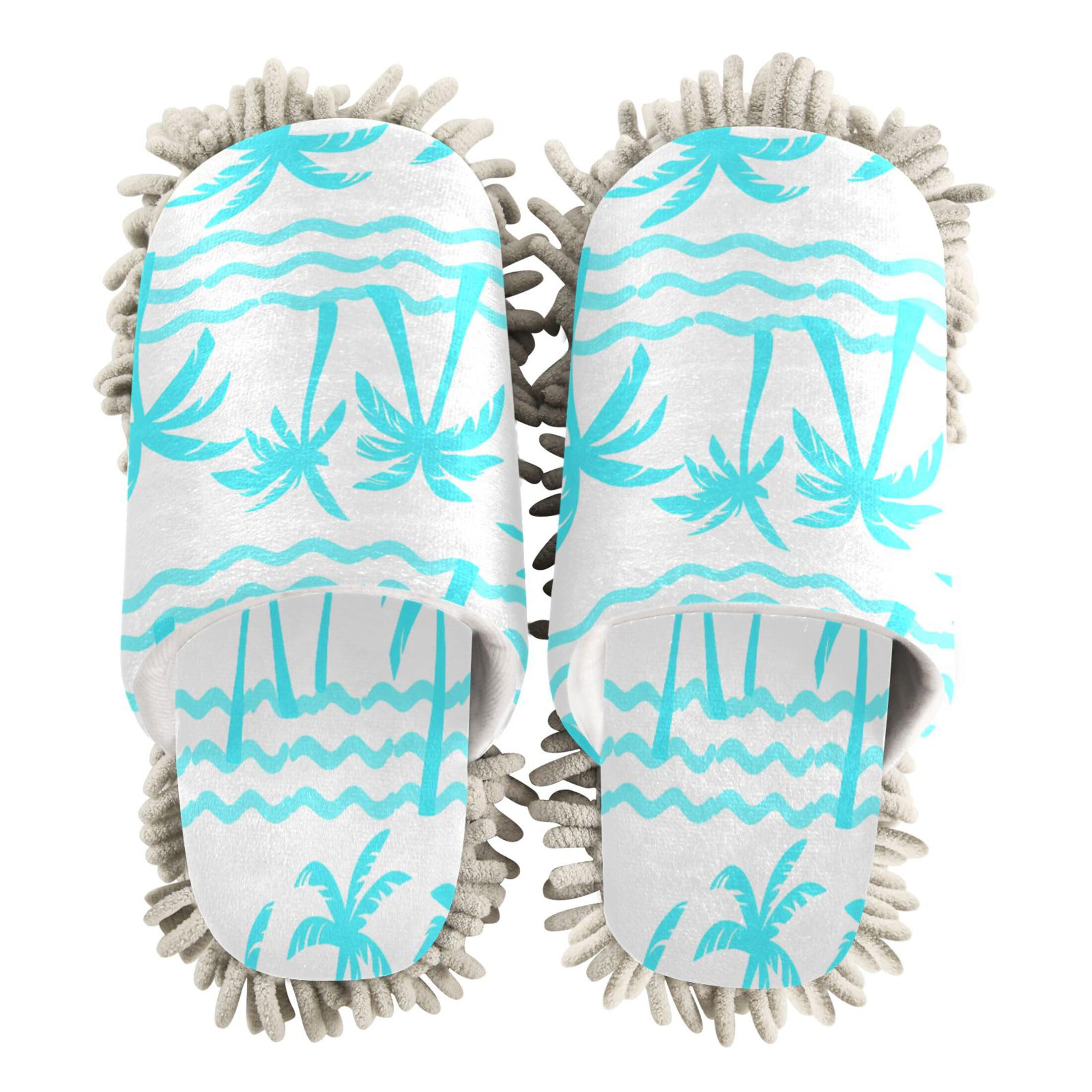 Kigai Blue Palm Trees Mop Slippers for Floor Cleaning, Slippers for Women Men, Microfiber Floor Cleaning, L