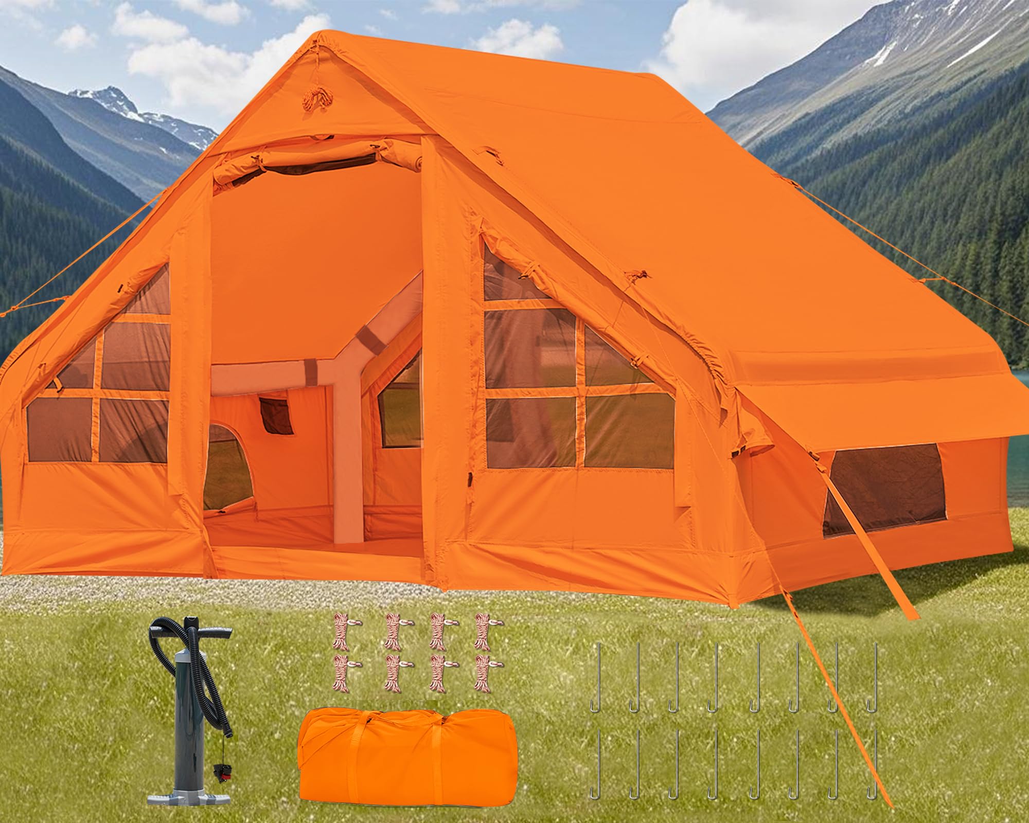 DanCoom Aufblasbares Zelt für Camping, 3-5 Personen Glamping Zelte Einfacher Aufbau Kuppelzelt 4 Jahreszeiten Wasserdichtes & Winddichtes Campingzelt für Familien,Camping