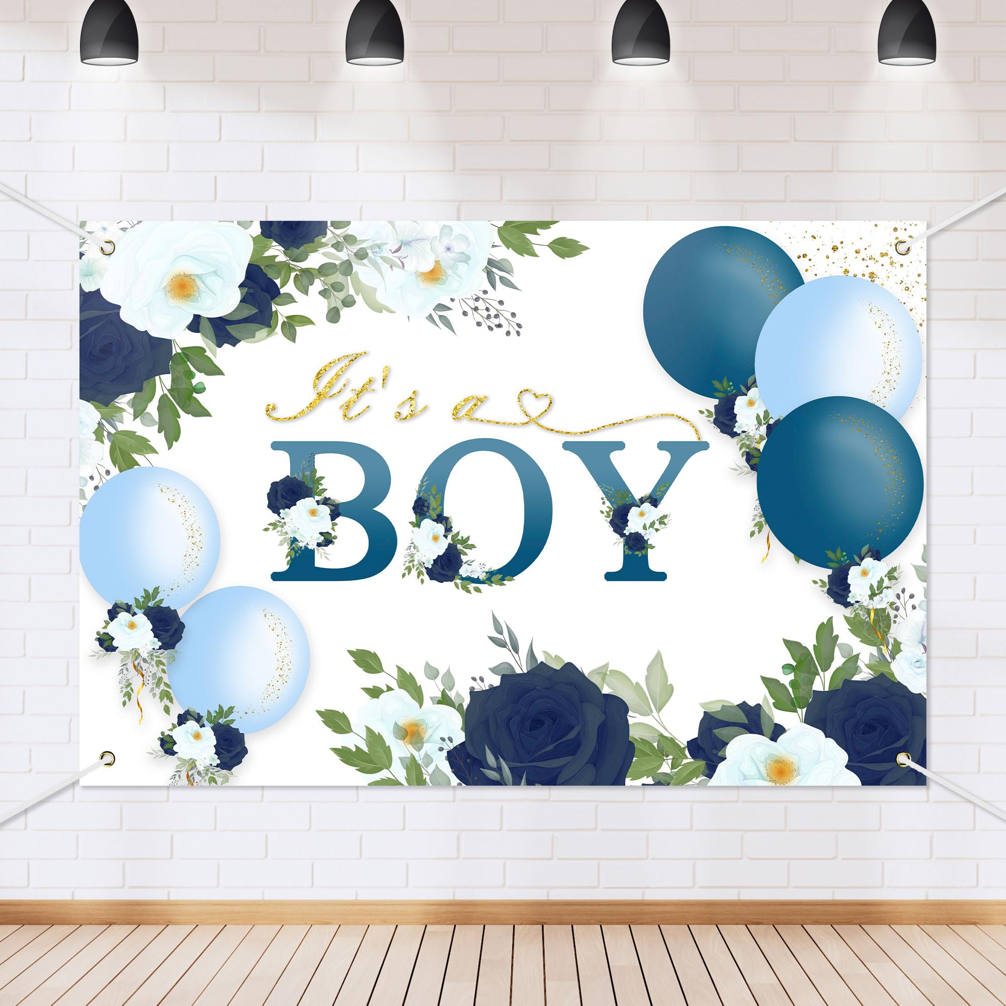 Floral It's a Boy Baby Shower Backdrop Banner Simple Style Flowers Theme Background Decor for Boys Newborn Baby Shower Party Decorations Photo Studio