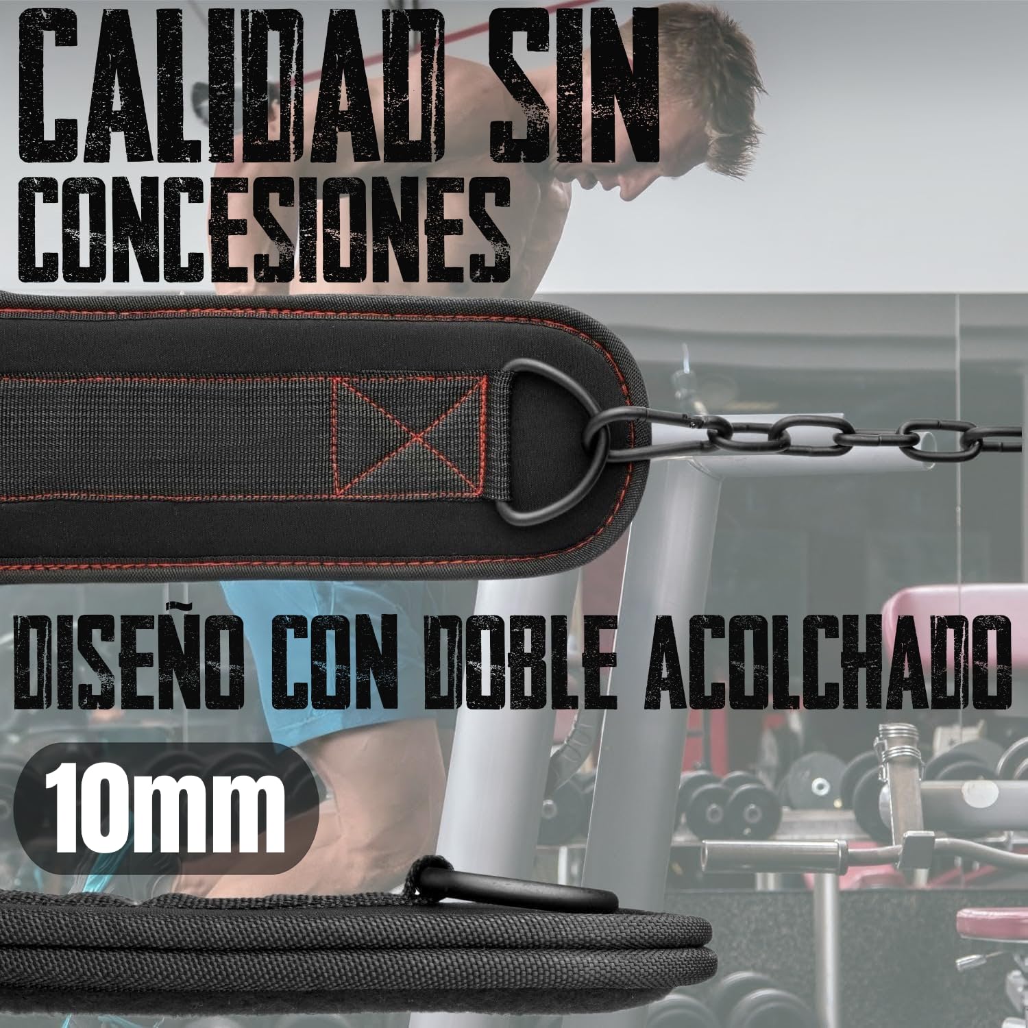 EVO Fitness Cinturón De Levantamiento De Pesas De Alta Resistencia Cadena Ajustable De 36" Soporte Para Espalda De 6" Cinturón De Inmersión Dominadas Hombres Mujeres Lumbar Powerlifting