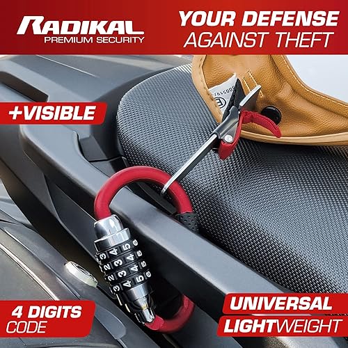 Miniatura 2 de RADIKAL RK540R Cerradura de casco de motocicleta, cerradura de código de combinación, adaptador de hebilla T, cable de seguridad, mosquetón