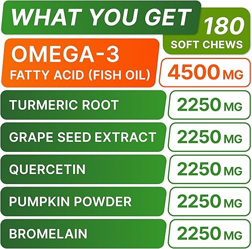 Miniatura 5 de Golosinas para el alivio de alergias para perros con Omega 3 + calabaza + enzimas + cúrcuma - Alivio de la picazón en la piel - Suplemento