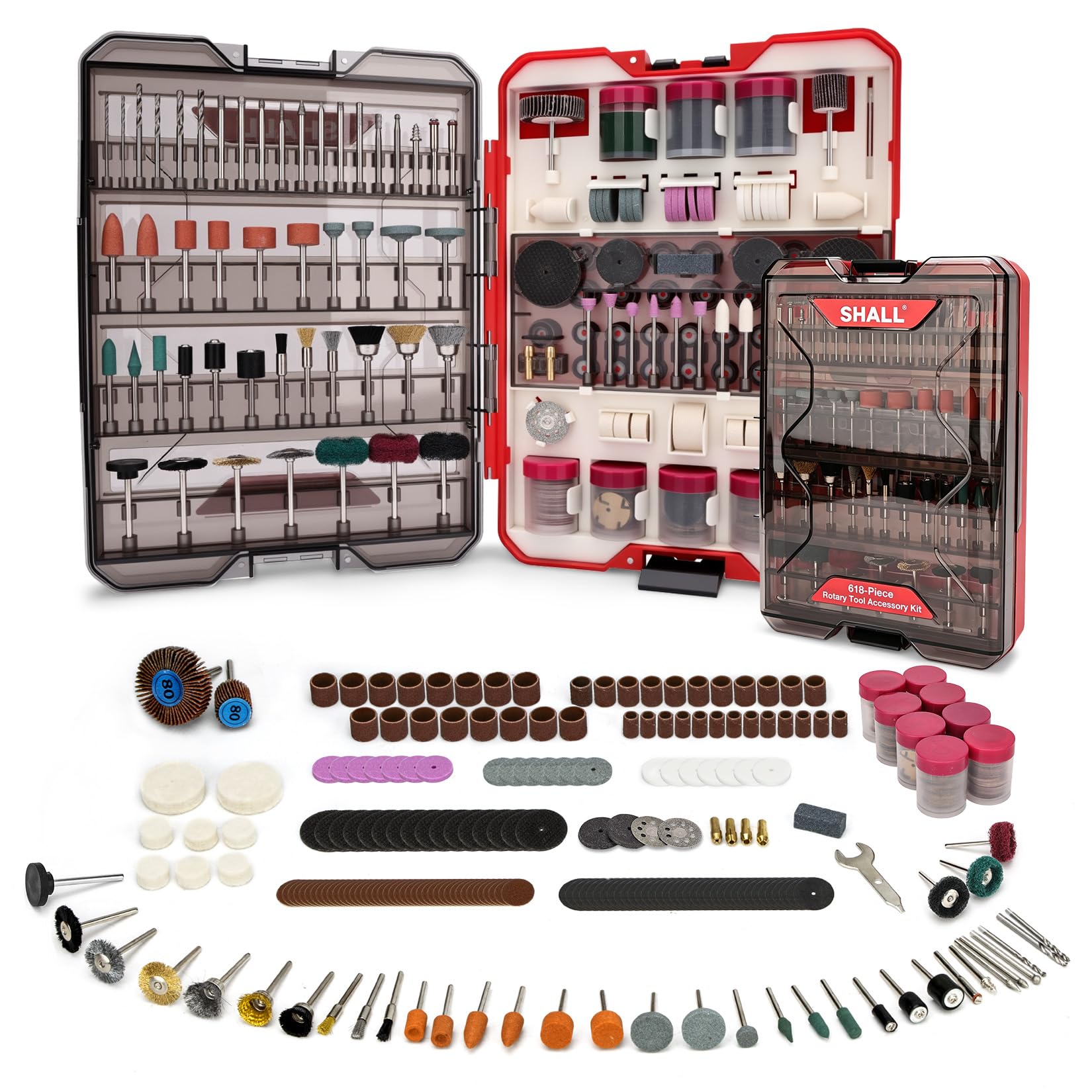 SHALL Universal 618-Piece Rotary Tool Accessories Kit, Multi-Function Tool Kit with Chuck for Cutting, Grinding, Drilling, Engraving and Polishing Compatible Dremel