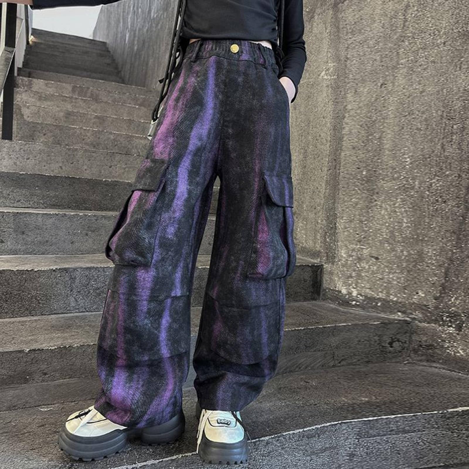 Girls' Wide Leg Cargo Pants Streetwear Kids Elastic Waist Sweatpants Casual Hip Hop Joggers Pant with (A, 4-5 Years)