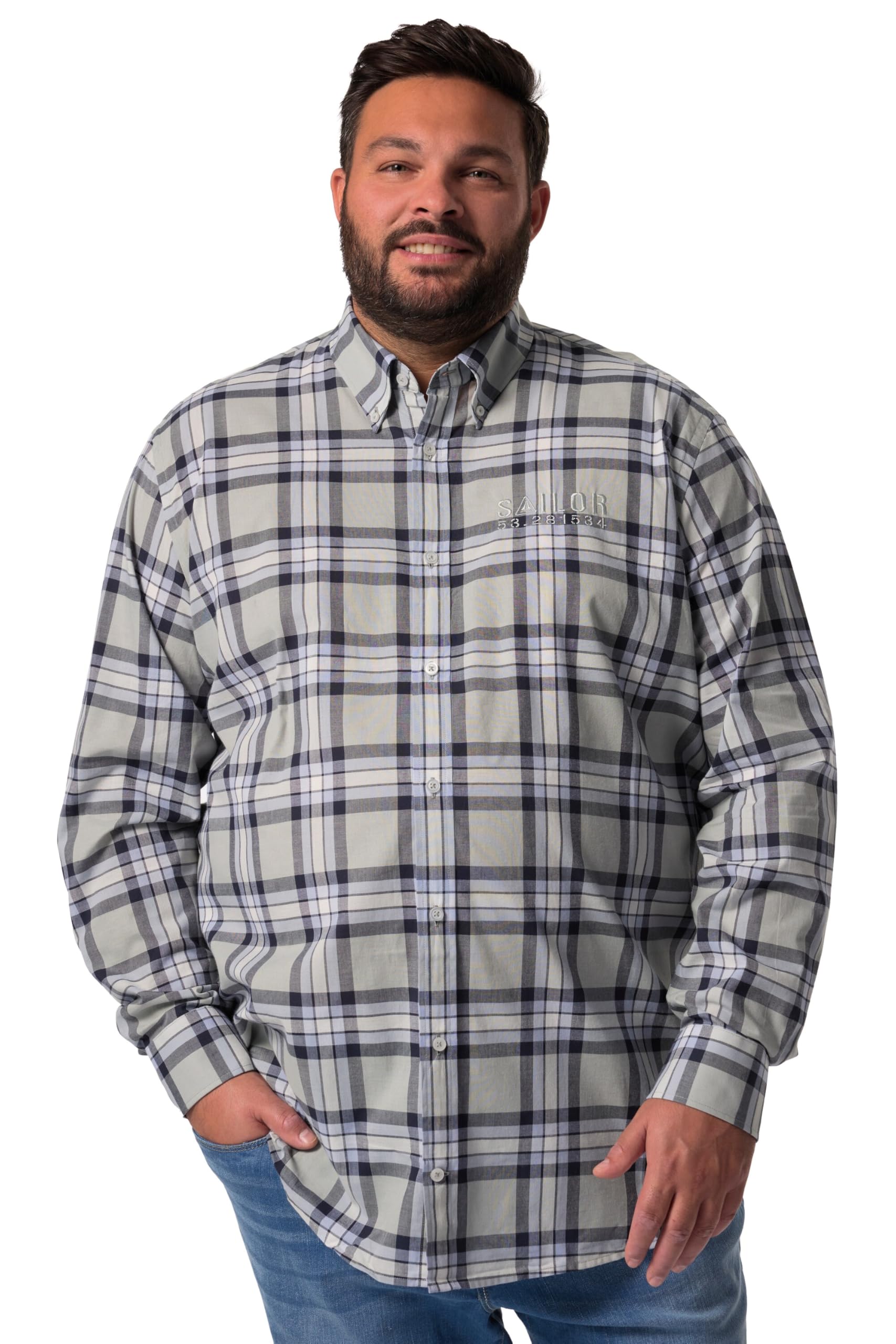 Men Plus Herren große Größen Übergrößen Menswear L-8XL Karohemd, Langarm, Buttondown-Kragen, Comfort Fit 834446