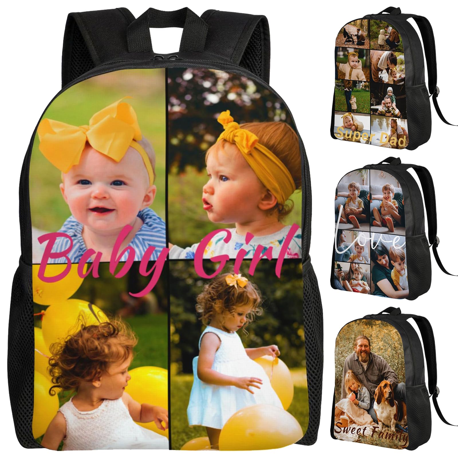 Boneker Custom Backpack Personalized Backpack with 1-9 Photo Customize Your Image Text Name Logo Waterproof Laptop Bag (4 Photos)