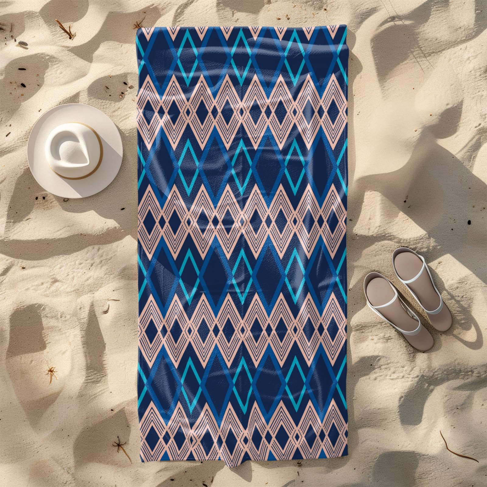Toalla Playa Geometría Azul Toallas Baño Grandes Suave Toalla Microfibra Sin Arena Toallas de Baño Piscina Ducha Absorbente Secado Rápido Beach Towel para Viajes, Natación, Camping 150x200cm