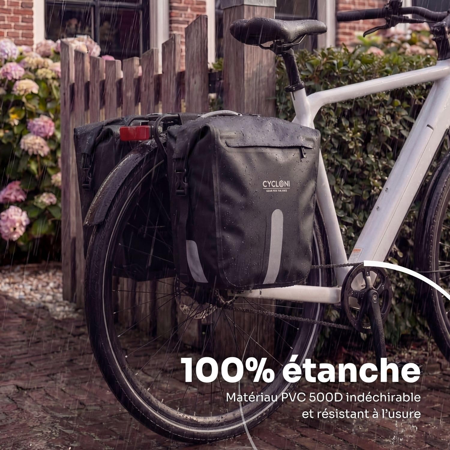 Flow Double Sacoche Vélo 48L - Noir | Porte-bagage arrière étanche | 2x24L imperméable rolltop pour vélo électrique