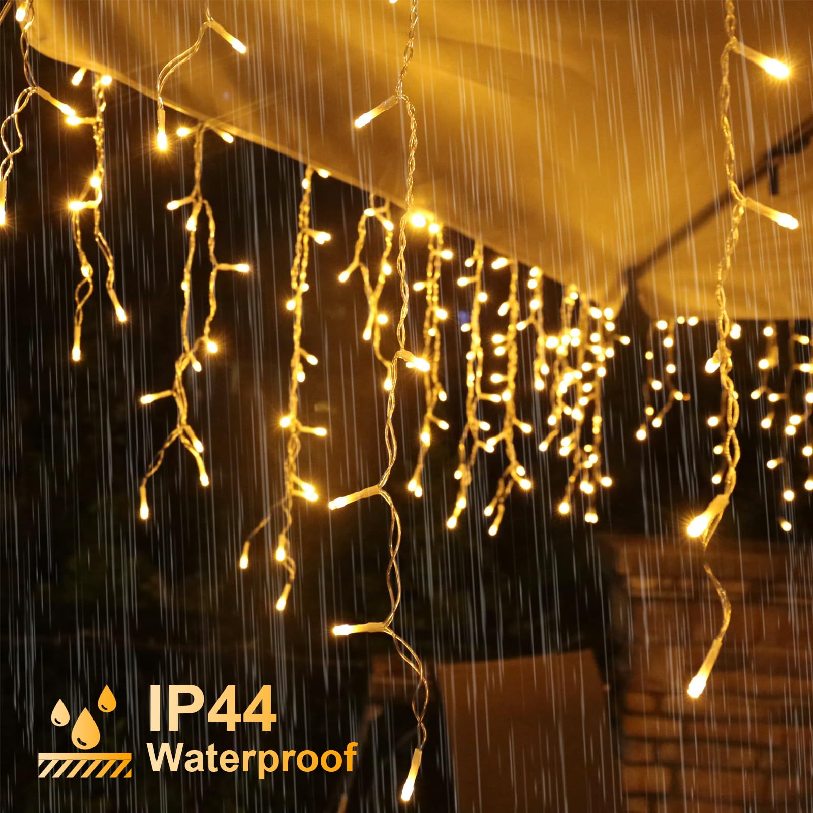 AGOTD - Catena luminosa effetto ghiaccio per esterni elettrica, tenda luminosa 400 LED, illuminazione natalizia per esterni, con timer, 8 modalità, funzione memoria per Natale, camera da letto, feste