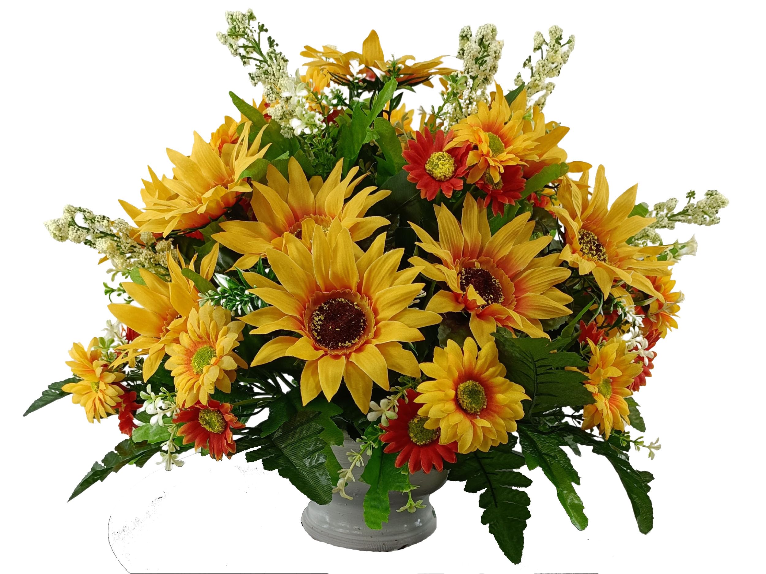 DRW Centro Flores Artificiales Cementerio, Santos, Iglesias, Aniversarios, Ceremonias, Bodas Redondo con Girasoles Amarillos 40x50 cm