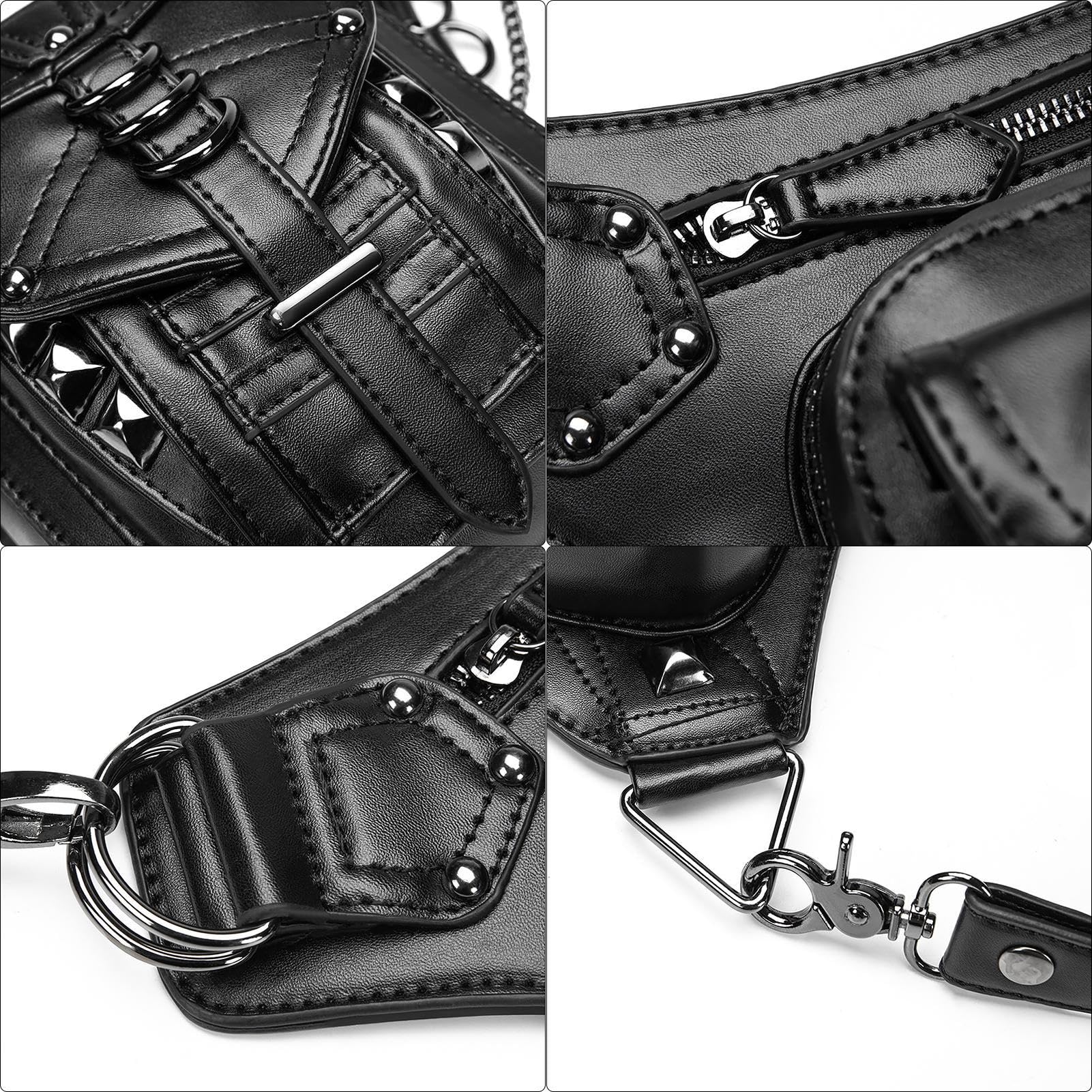 Renesansowa saszetka na pasek, torba na talię Steampunk | Średniowieczna | torba PU Skóra Steampunk Torba z opadającą nogą | Wodoodporna gotycka w retro punk z paskiem nogę do uprawiania turyst