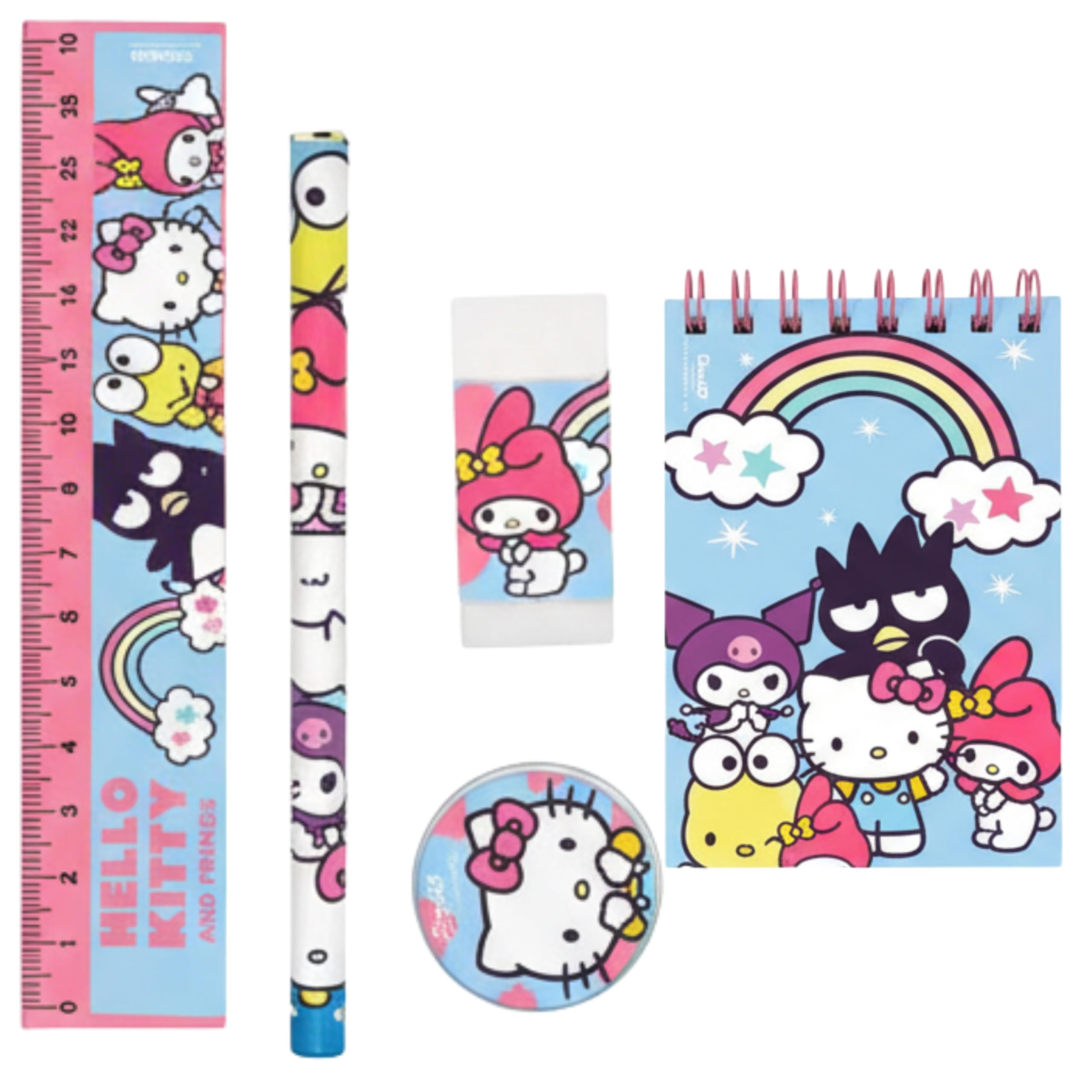 5PCS Hello Kitty School Stationery Set - A5 Notebook, Pencil, Ruler, Eraser & Sharpener, Stationery Kit for Girls, Cute Hello Kitty Gifts for Girls, Birthday or Back to School โ image 1