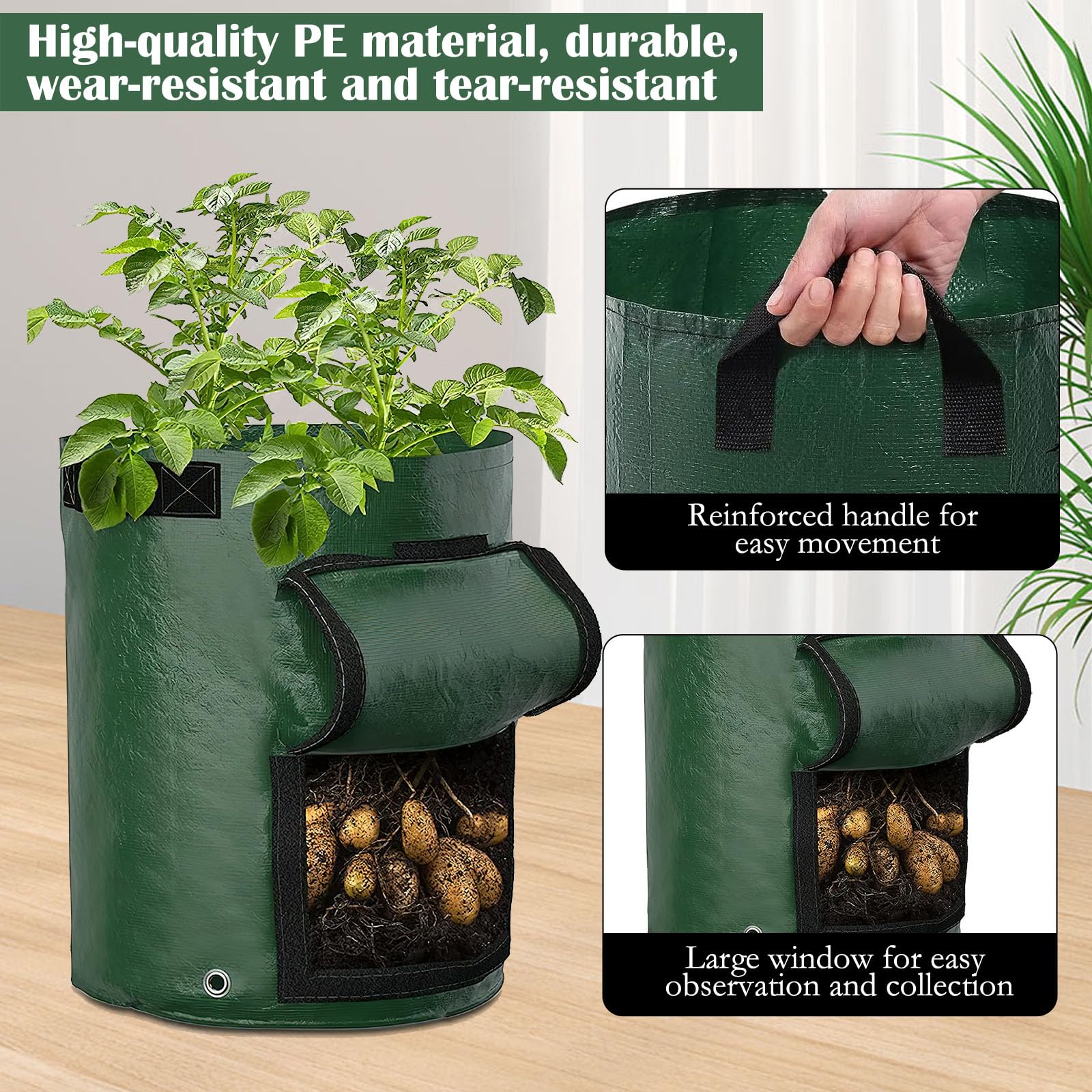 Sacs de Culture de Pommes de Terre, Lot de 4 Sacs de Culture de légumes de Jardin, Sacs à Plantes en PE avec Fenêtre et Poignées, en Tissu Non tissé Respirant pour Pommes de Terre Carottes 35 x 50 cm