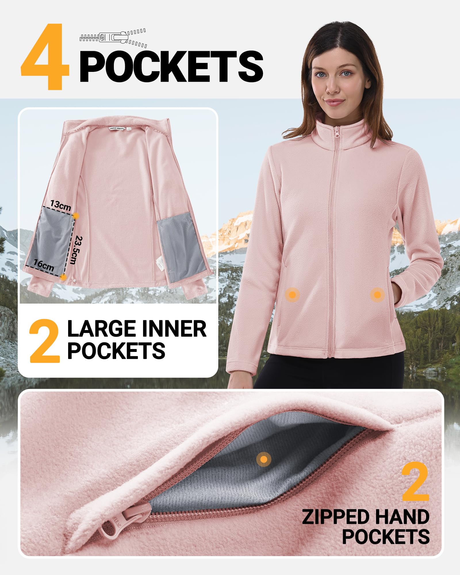 Outdoor Ventures Chaqueta de forro polar para mujer con cremallera completa, cuello alto, chaqueta ligera de forro polar para mujer