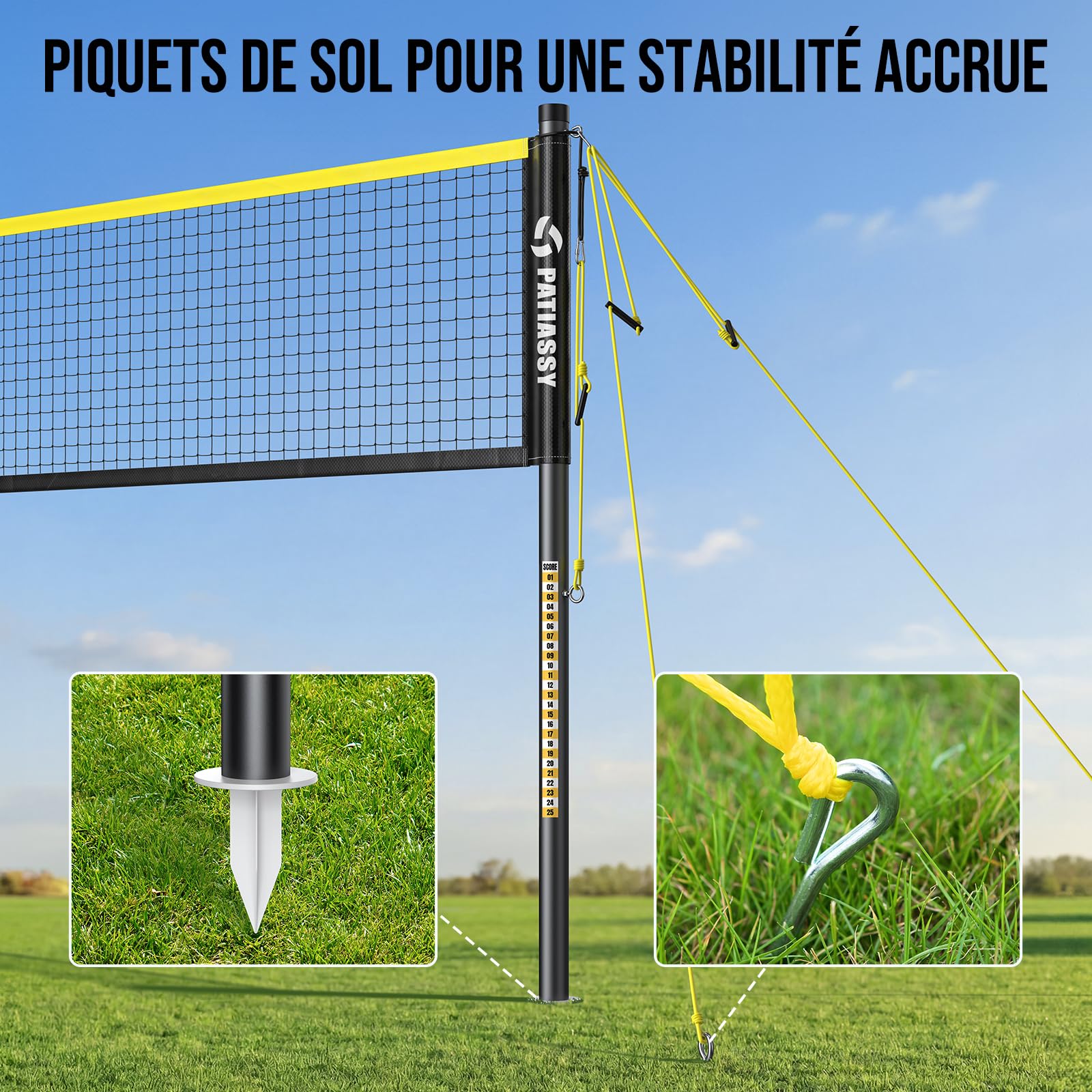 Filet de Badminton de 6.1m,Largeur réglable de 3-6m, Portable et Pliable, utilisable à l'intérieur comme à l'extérieur, idéal pour Adultes