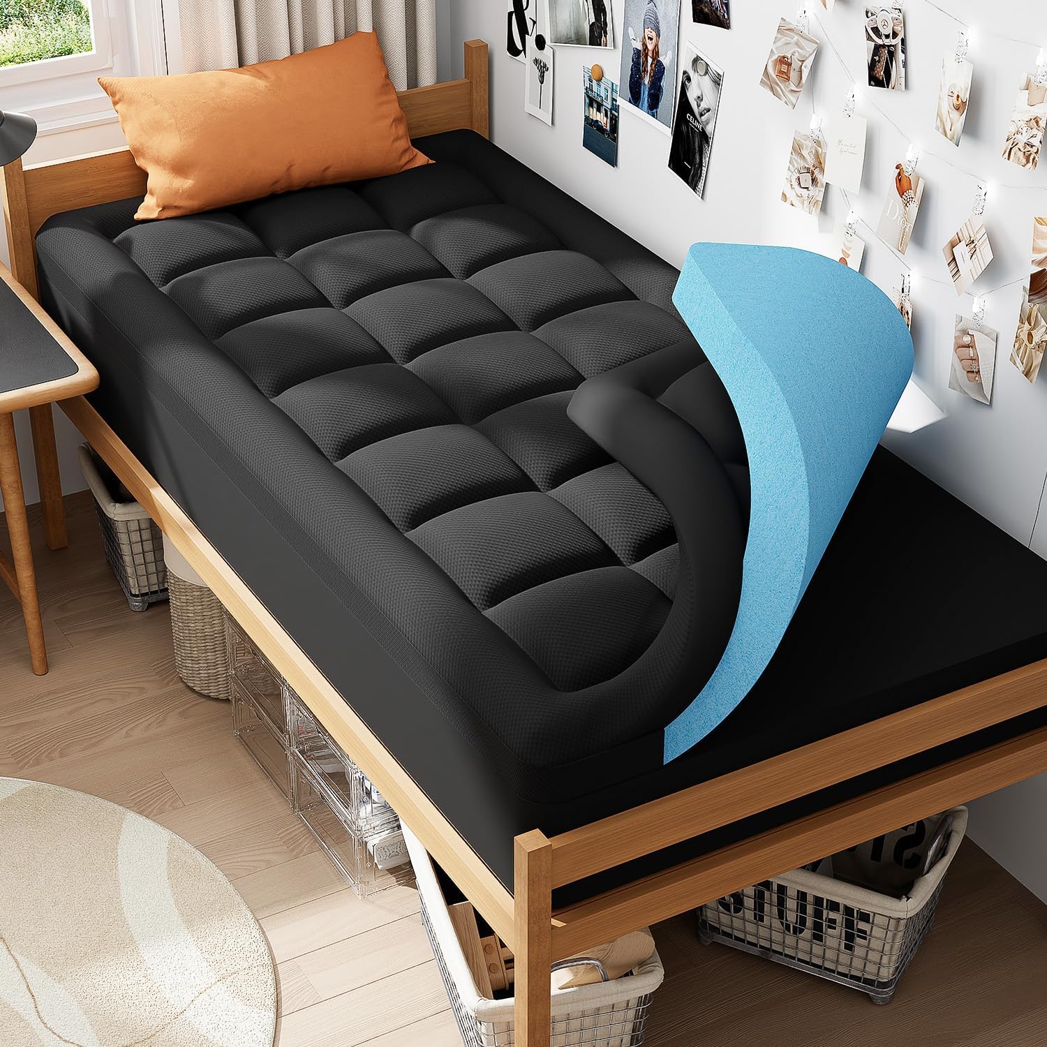 ELEMUSE Twin XL Dorm Dual Layer 3 Inch Memory Foam...