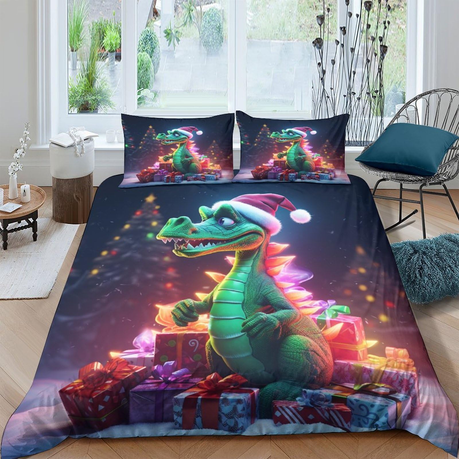 Housse de couette crocodile imprimée microfibres fermeture éclair 220x240