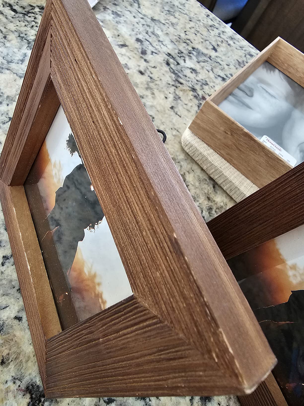 2/mo Finance 4x4 Picture Frame Square Wood Distressed Simple Striped