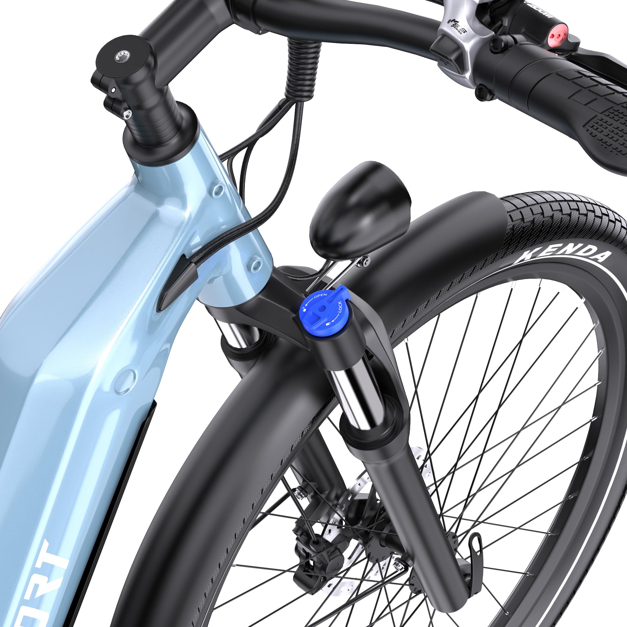 La bicicletta elettrica WT05 da 27,5 pollici con sensore di coppia offre un supporto naturale alla guida, una batteria integrata da 18,2 Ah, cambio a 7 marce, freni a disco idraulici e una sospensione