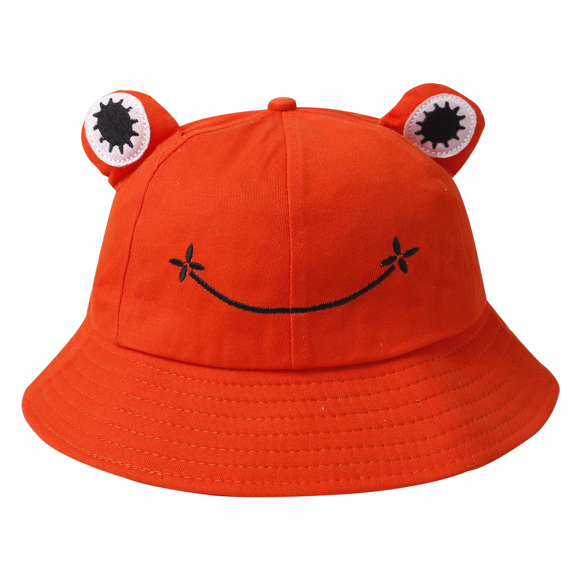 Fufumin Women's Orange Frog Bucket Hat Cute Cotton Wide Brim Fisherman Sun Hat For Adult Girls