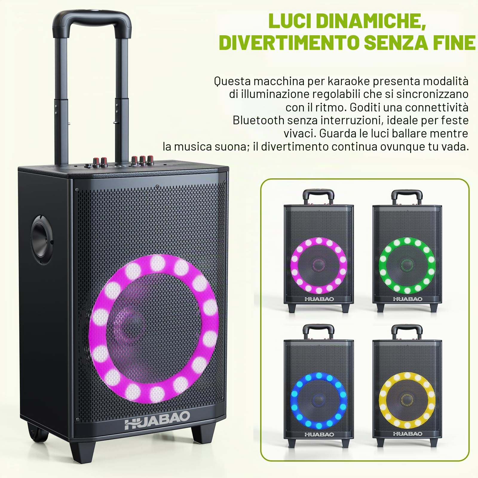Grande altoparlante Bluetooth per karaoke con 2 microfoni wireless, sistema a 11 altoparlanti con batteria da 8800mAh, sistema PA su carrello con luci, telecomando, FM/AUX/USB/TF, bassi e alti