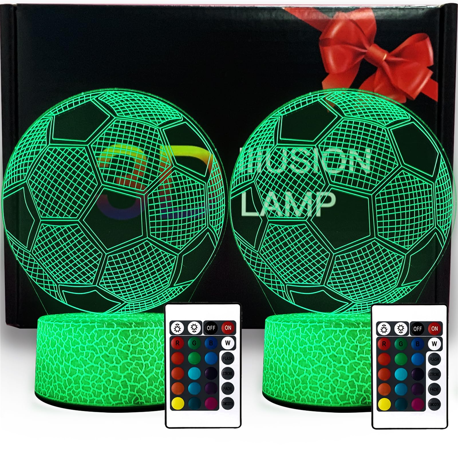 ZQX Regalos de fútbol para niños, 2 unidades, ilusión óptica 3D, lámpara decorativa LED, batería, 16 colores con mando a distancia, luz nocturna 3D, regalos para cumpleaños, Navidad y Año Nuevo