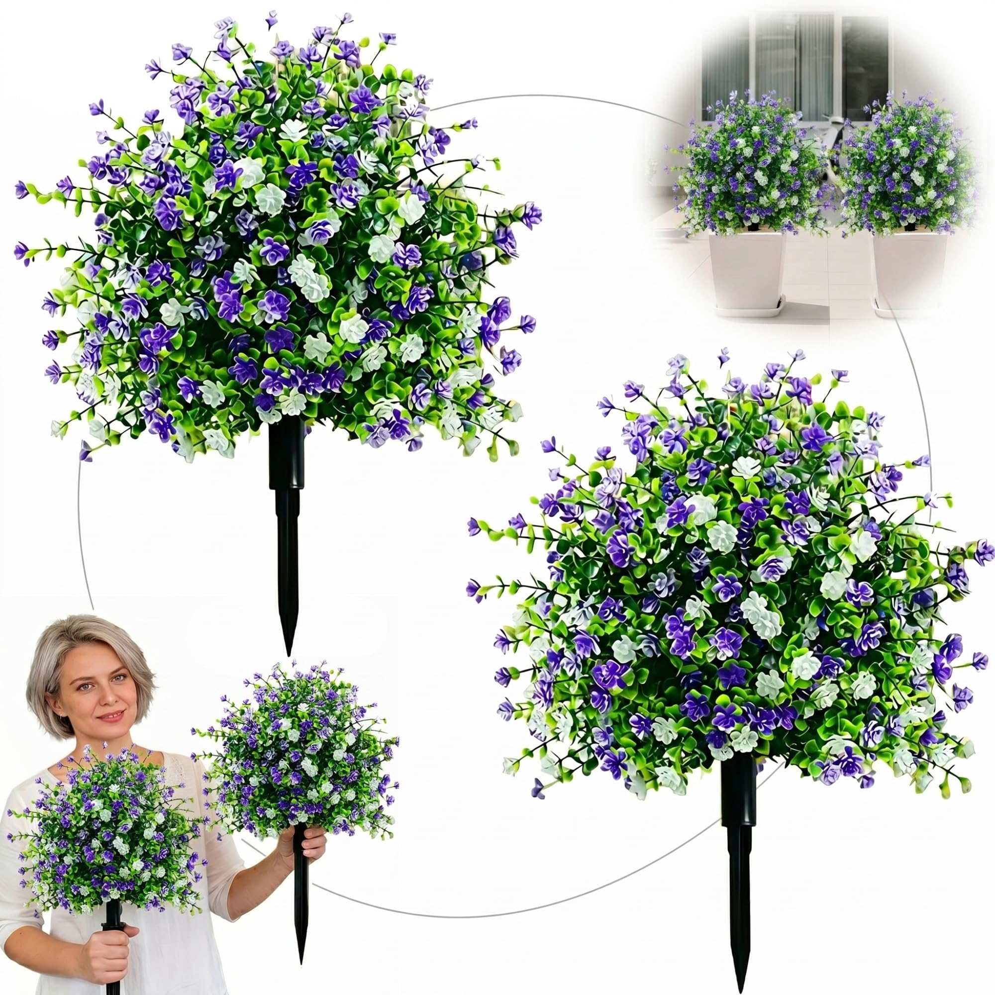 Bolexa A 2Pc 45Cm Rtificial Plants Outdoor Topiary Trees, Uv Resistant Ball Trees With Ground Spikes, Weatherproof Faux Shrubs For Garden, Porch & Patio Decor(A)