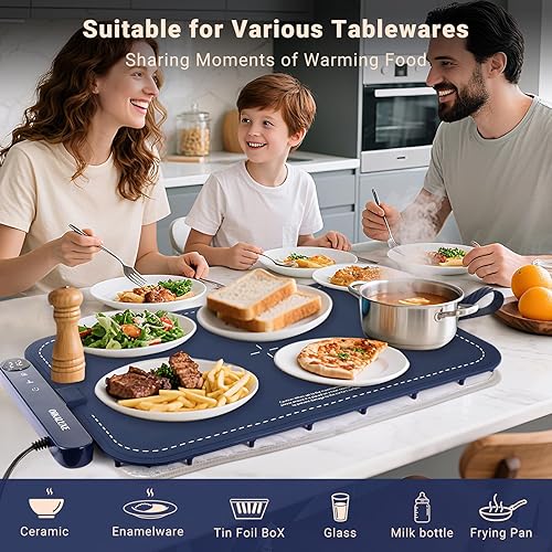 Miniatura 5 de Calentador de grafeno de alimentos, bandejas de calentamiento portátiles de 24 pulgadas para bufés, calentamiento rápido en 10 segundos, regulación