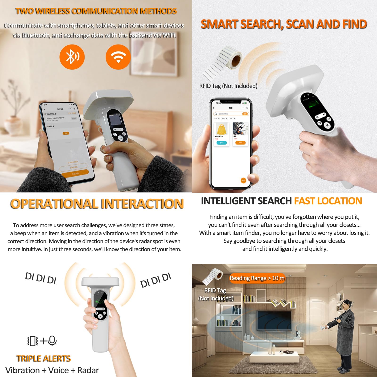 Localizzatore di Oggetti, Trova Oggetti Intelligente, Supporto Bluetooth 4.2, Wi-Fi, Avvisi Tramite Vibrazione, Voce E Radar, Condivisione Familiare, per Gestione delle Risorse Domestiche