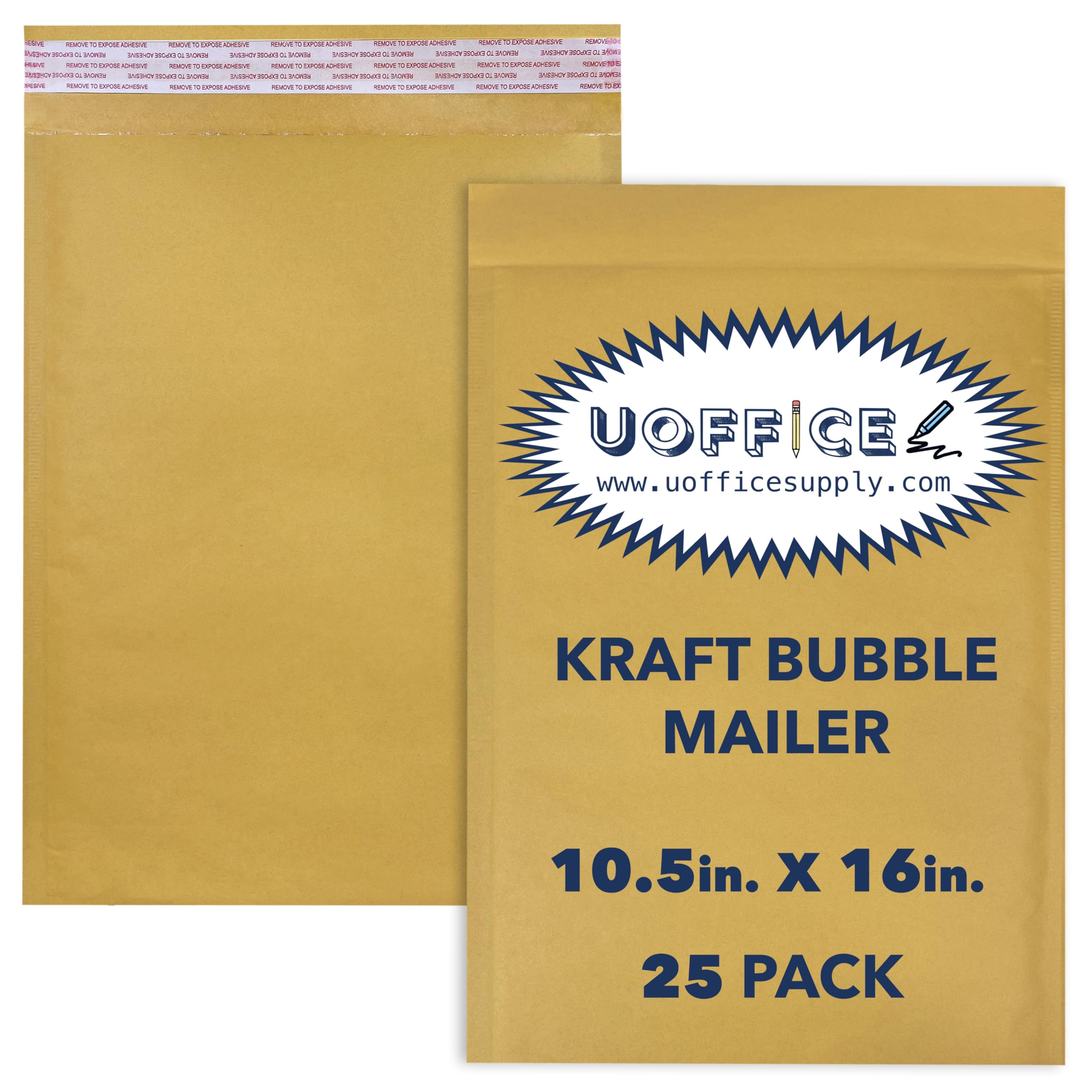 UOFFICE Kraft bubble mailers 25 pack, #5-10.5" x 16" Yellow shipping envelopes, Packaging mailing bags, Shipping bag bulk, Padded shipping envelopes,