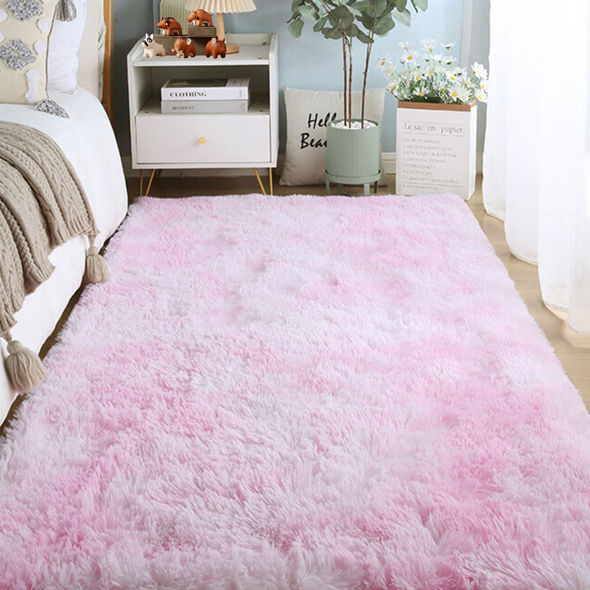 Tapis salon 270x290 cm poil long : fini les sols froids avec ce grand tapis rose clair doux