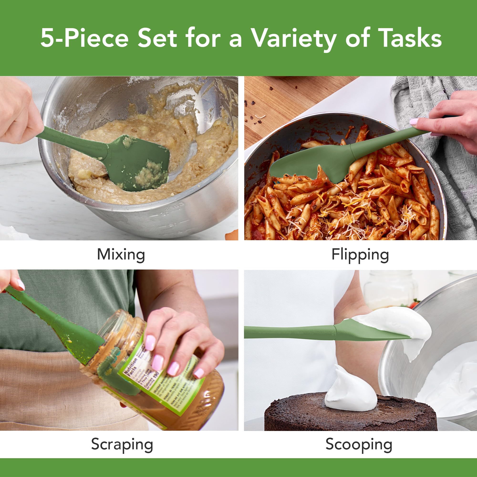 Tovolo Flex-Core® All Silikon Spatel 5er Set für Mahlzeiten Zubereitung, Kochen, Backen und mehr - Pesto