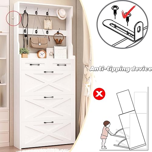 Miniatura 7 de IRONCK Zapatero alto con 3 cajones abatibles, armario de zapatos para entrada con perchero, organizador de zapatos estrecho oculto para pasillo sala