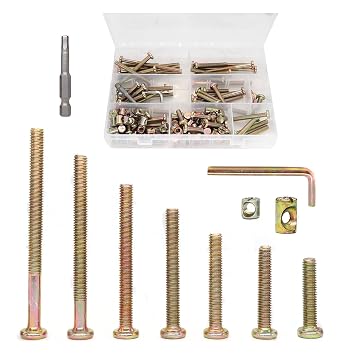 cSeao 100pcs M6 Baby Bed Crib Screws Hardware Replacement Parts Assortment Kit, Zinc Plated, 15mm 25mm 35mm 45mm 55mm 65mm 75mm