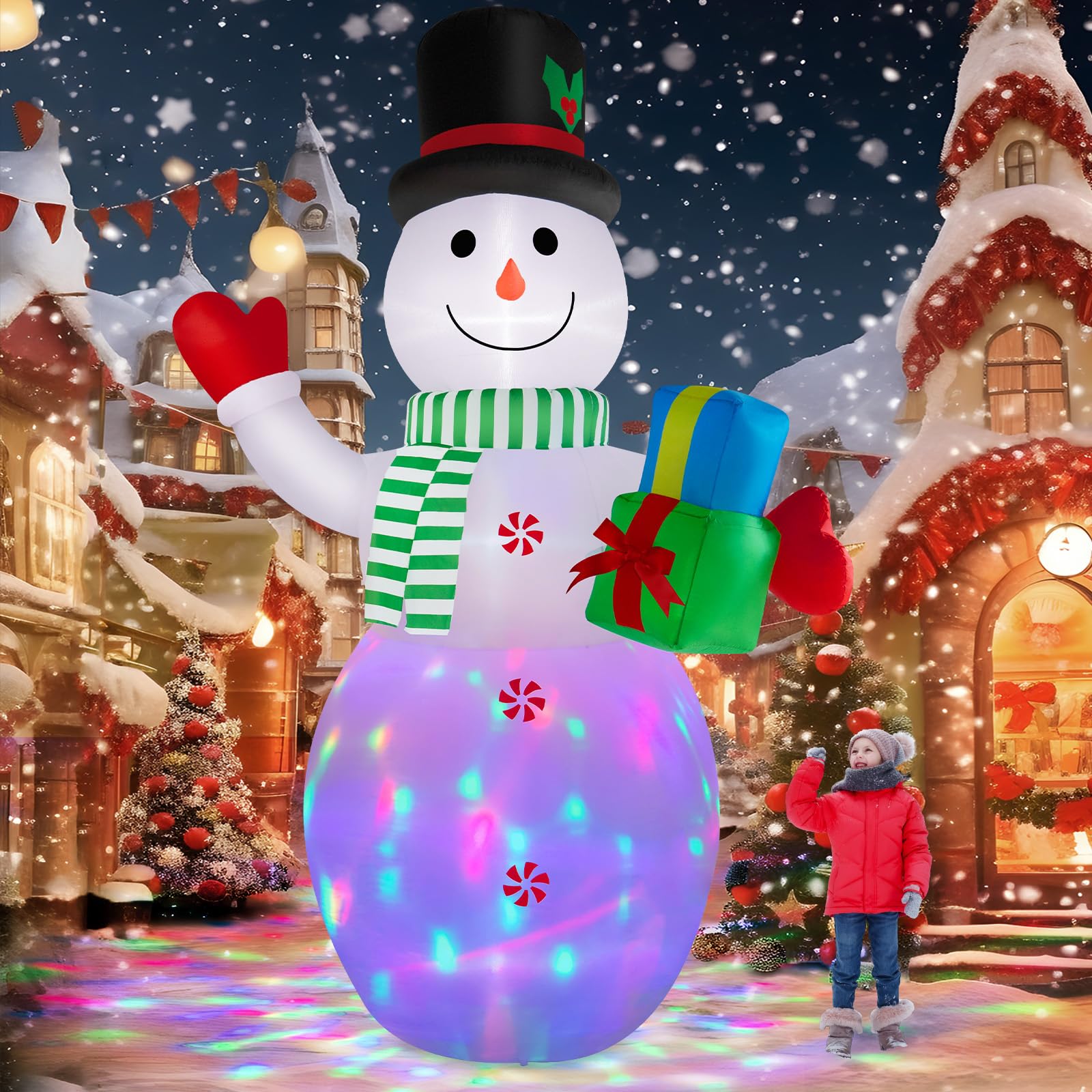 Bonhomme de neige géant gonflable 3,7 m stable et facile à installer pour illuminer votre jardin
