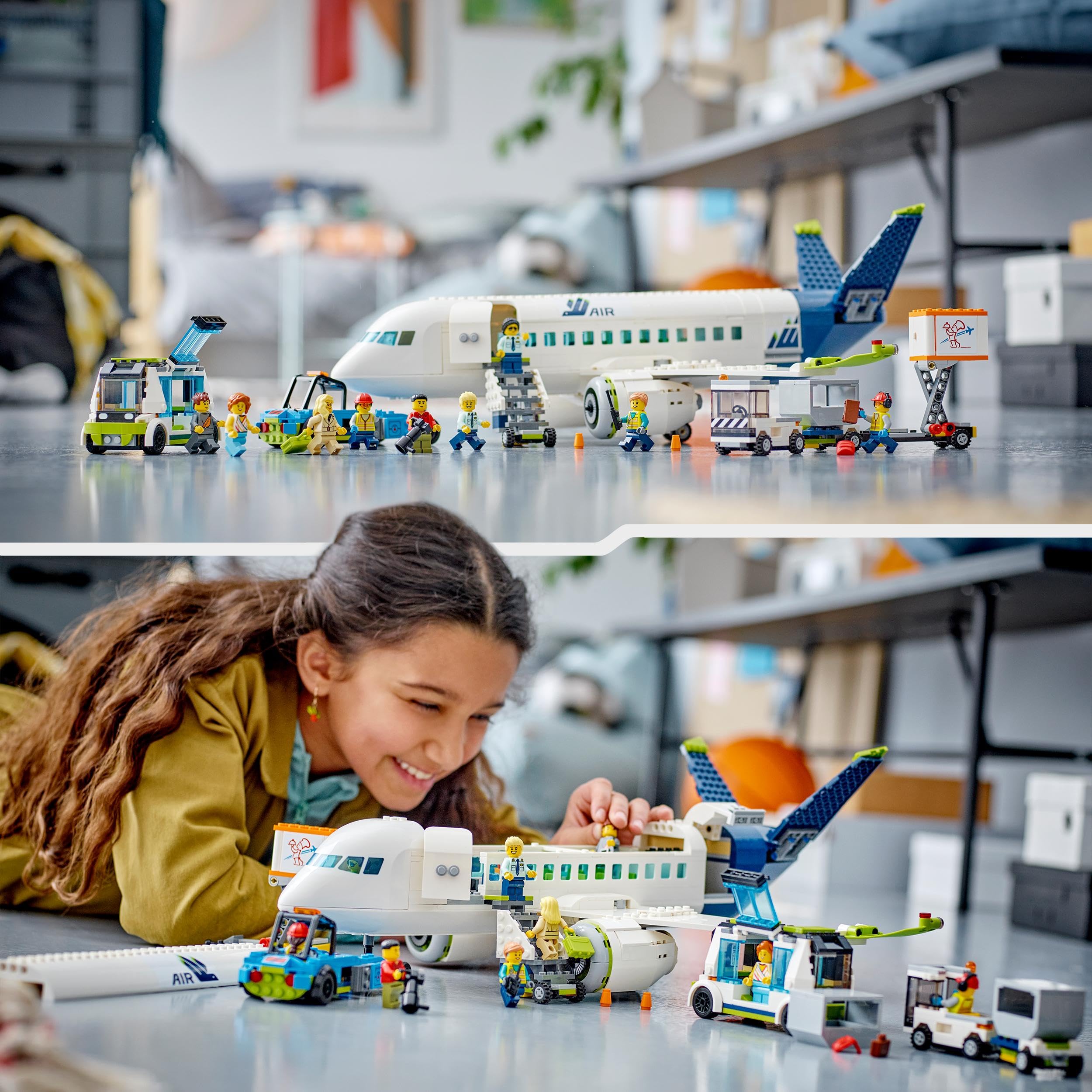 LEGO 60367 City Passagierflugzeug Spielzeug-Set, großes Flugzeug-Modell mit Fahrzeugen und 9 Minifiguren
