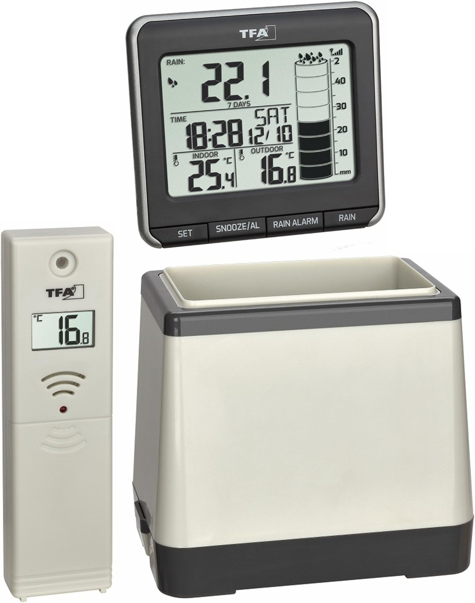 TFA Dostmann digital wireless rain gauge Rainman, 47.3004.01, outdoor, for the garden, 365 days rainfall history