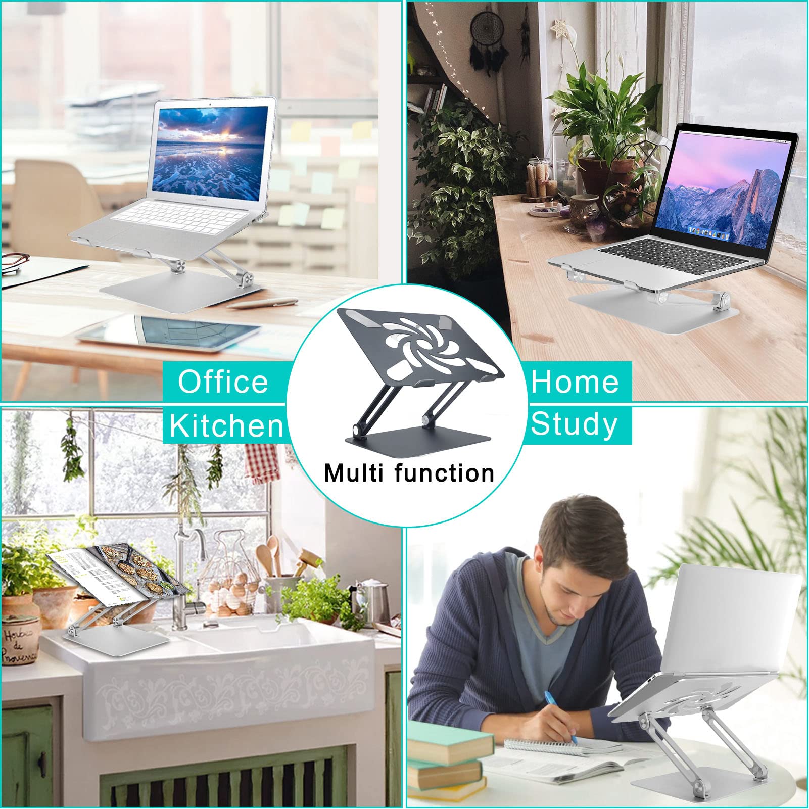 SIXRUN Supporto per Laptop in Lega di Alluminio Ad Altezza Regolabile per Scrivania e Ufficio Domestico, Design Ergonomico Salvaspazio