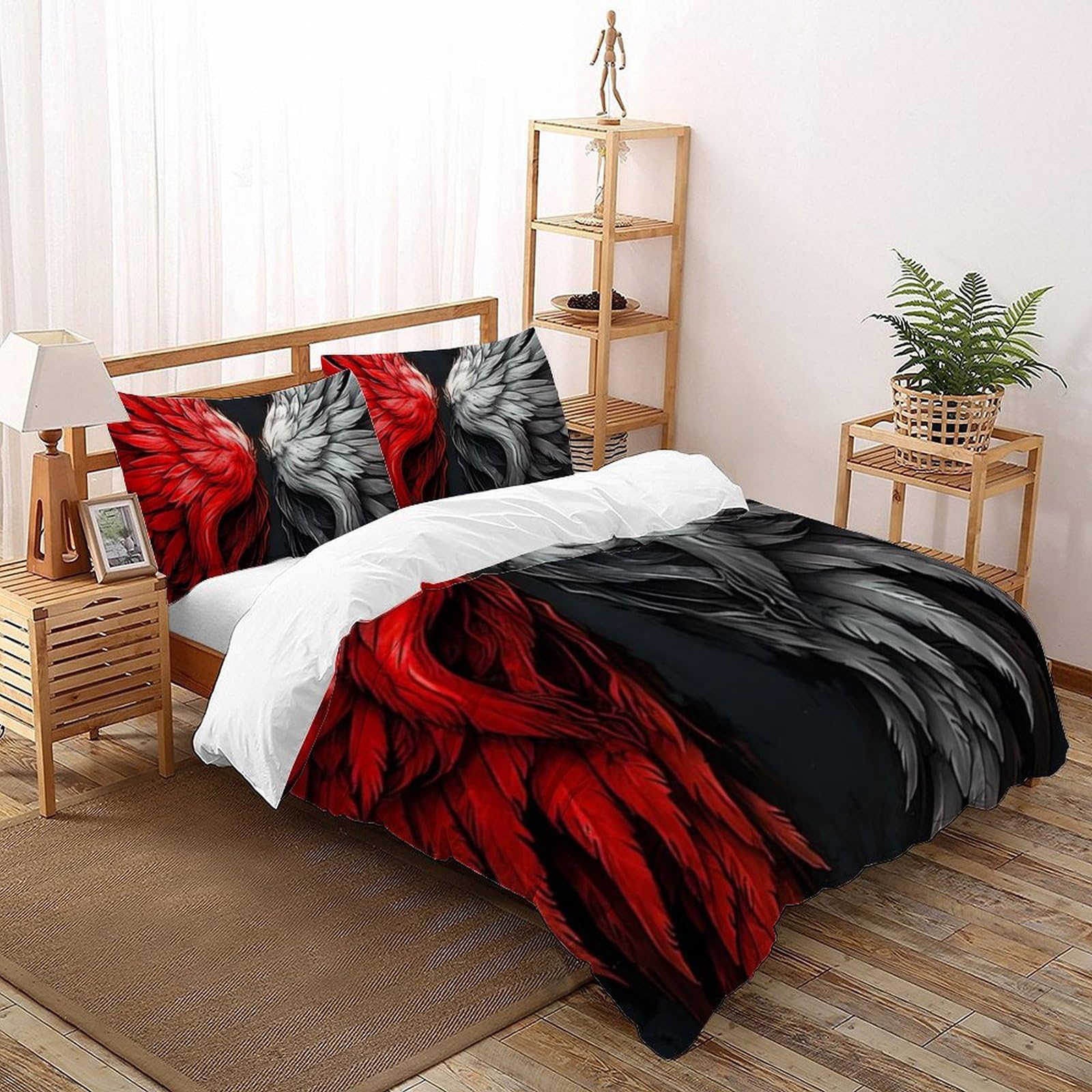 Housse de couette 200x200 fermeture éclair pour lit double avec motif ailes en 3D