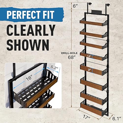 Miniatura 8 de Organizador de despensa de 8 niveles sobre la puerta  Soporte de pared para especias con diseño sin sacudidas, cestas ajustables  Estantes colgantes