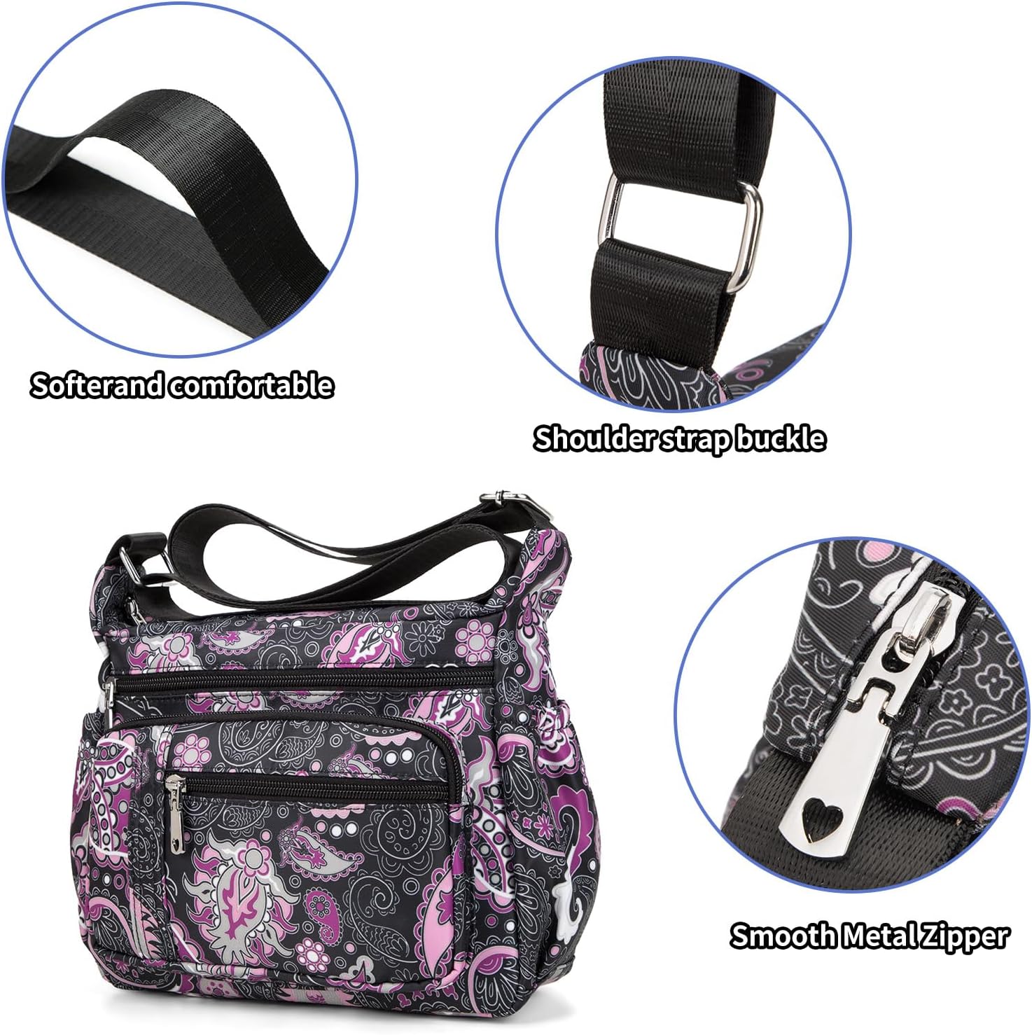 F.FETIVIN Women Floral Shoulder Handbag Roomy Multiple Pockets Bag Ladies Crossbody Lightweight Nylon Travel Purses - Image 7