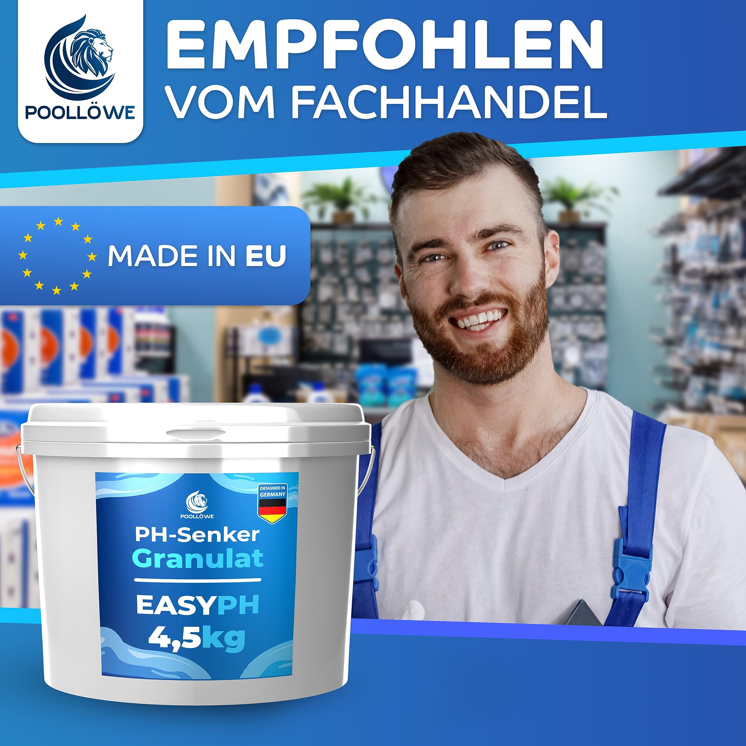 PoolLöwe® pH Minus Granulat mit [ph-Pro Formel] 4,5kg I pH Senker Pool extra Sicher & Effizient dank pH-Wert Stabilisator I pH Wert Senker für Pool & Whirlpool | Pool pH Minus Granulat pH- Regulierung