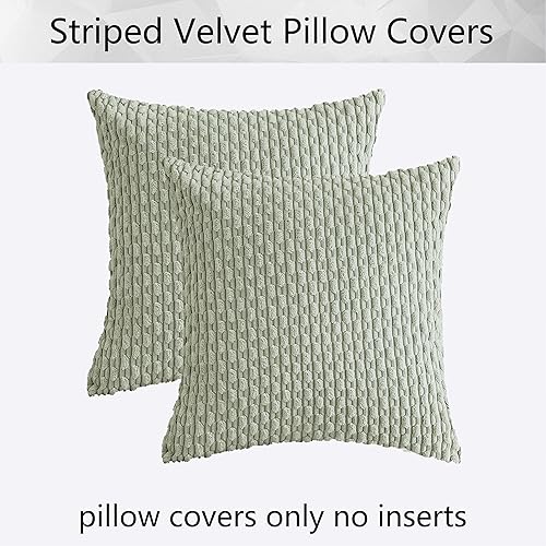 Miniatura 6 de Kevin Textile - Juego de 2 fundas decorativas cuadradas para cojines, de pana suave y con rústico estilo campestre bohemio a rayas, decorar hogar,