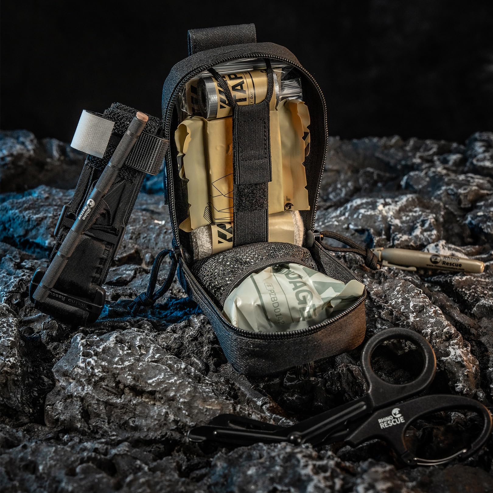 RHINO RESCUE EDC IFAK, Trauma-Kit, Molle Tactical Tasche, Trauma-Kit für Everyday Carry, Schwarz