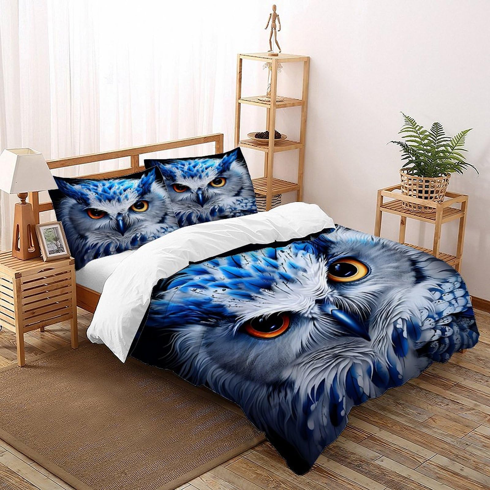 Housse de couette owl 2 pièces, ensemble de literie wild animals 3D motif imprimé double