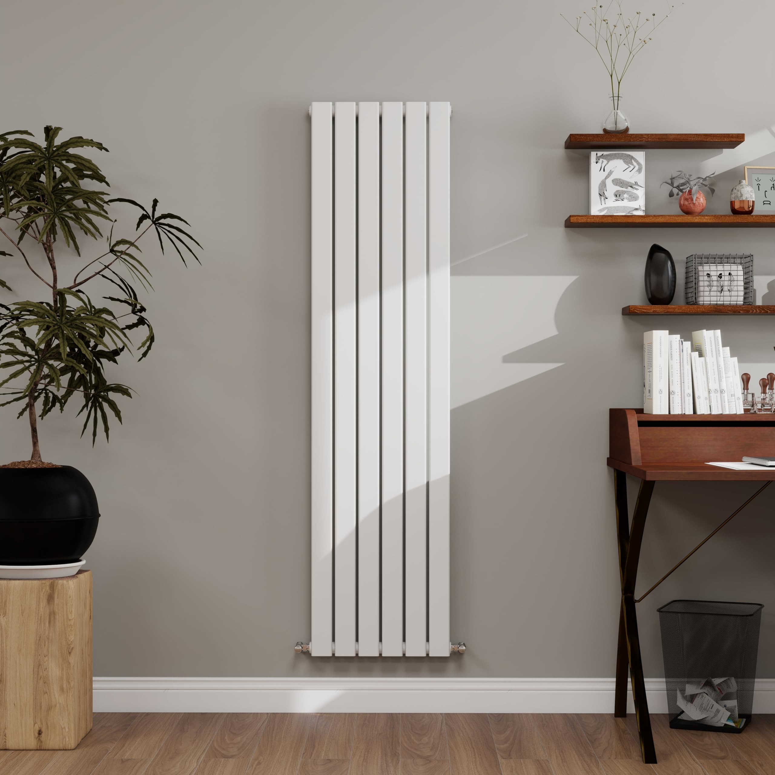 White Designer Radiator Vertical 1600×408mm Single Flat Panel - Wall/Floor Mounted for Modern Multi-Scene & Central Heating 2709 BTU
