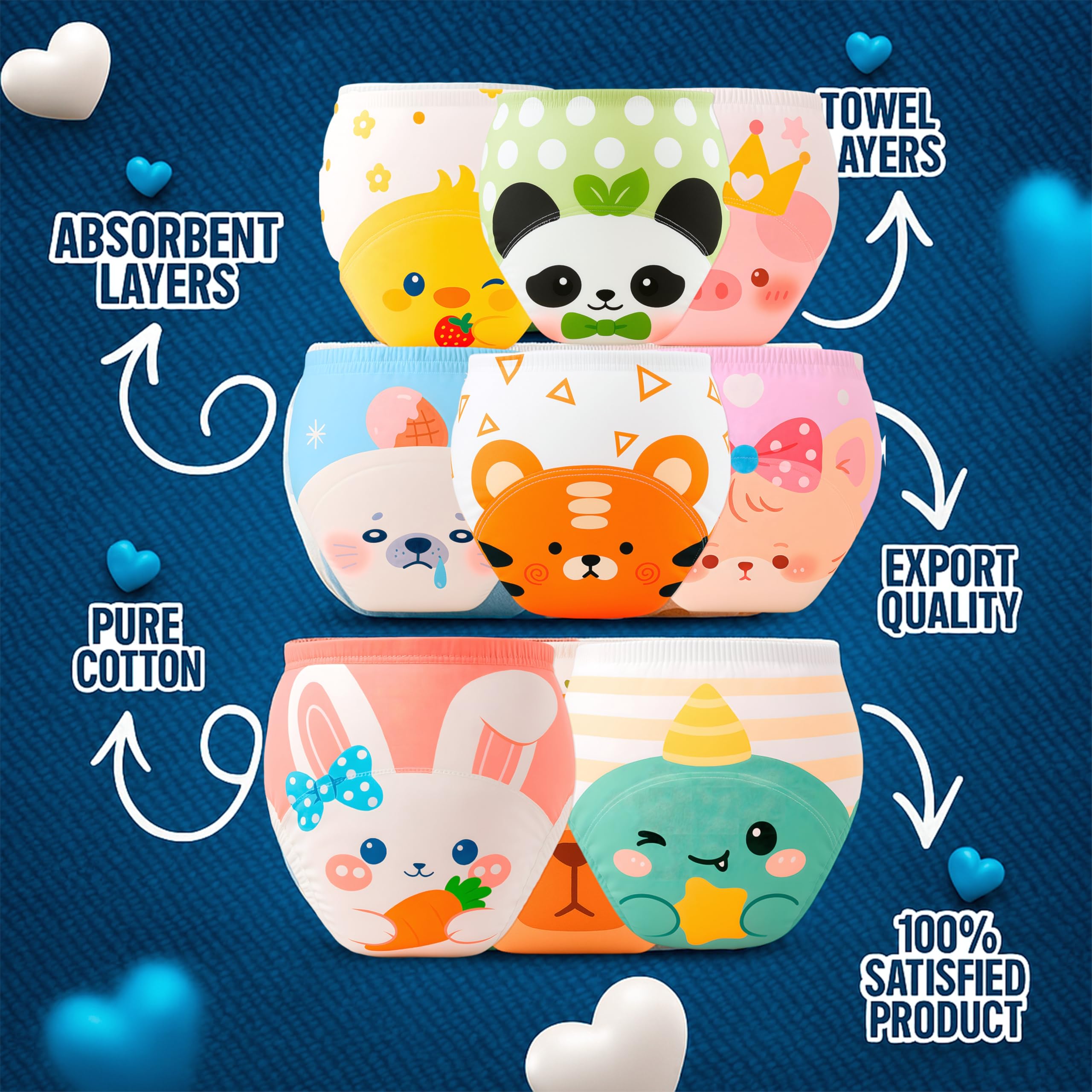 PlayGround® Culotte d'apprentissage de la Propreté Garçon et Fille - Pack de 6 - Culotte d'apprentissage Enfant en Pur Coton Absorbant - Réutilisable et Lavable en Machine
