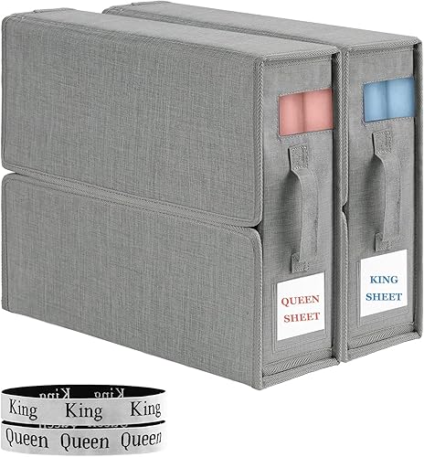 Miniatura 1 de FCQQYWZ Paquete de 2 organizadores plegables de sábanas y almacenamiento (tamaño Queen o King) para armario de lino, cubos organizadores plegables