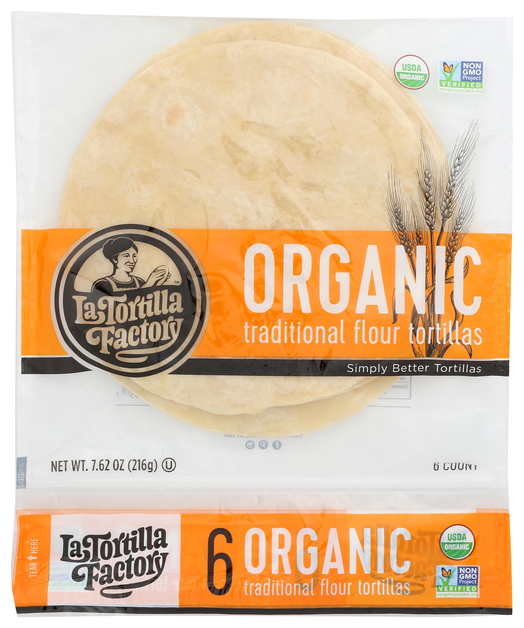 La Tortilla Factory, Tortilla Traditional Organic, 6 Count, 7.62 Ounce